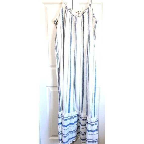 Time & Tru 2XL  Striped Spaghetti Strap Maxi Dress Beach Cottagecore Embroidered - Picture 1 of 8